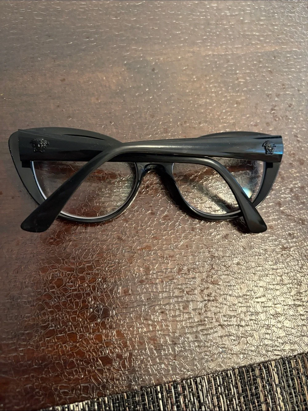 Versace Black Cat-Eye Optical Glasses with Gold Accents